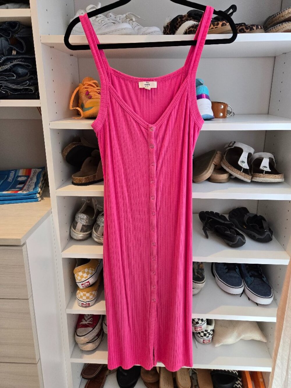 Entro - Hot Pink Ribbed Button Down Dress